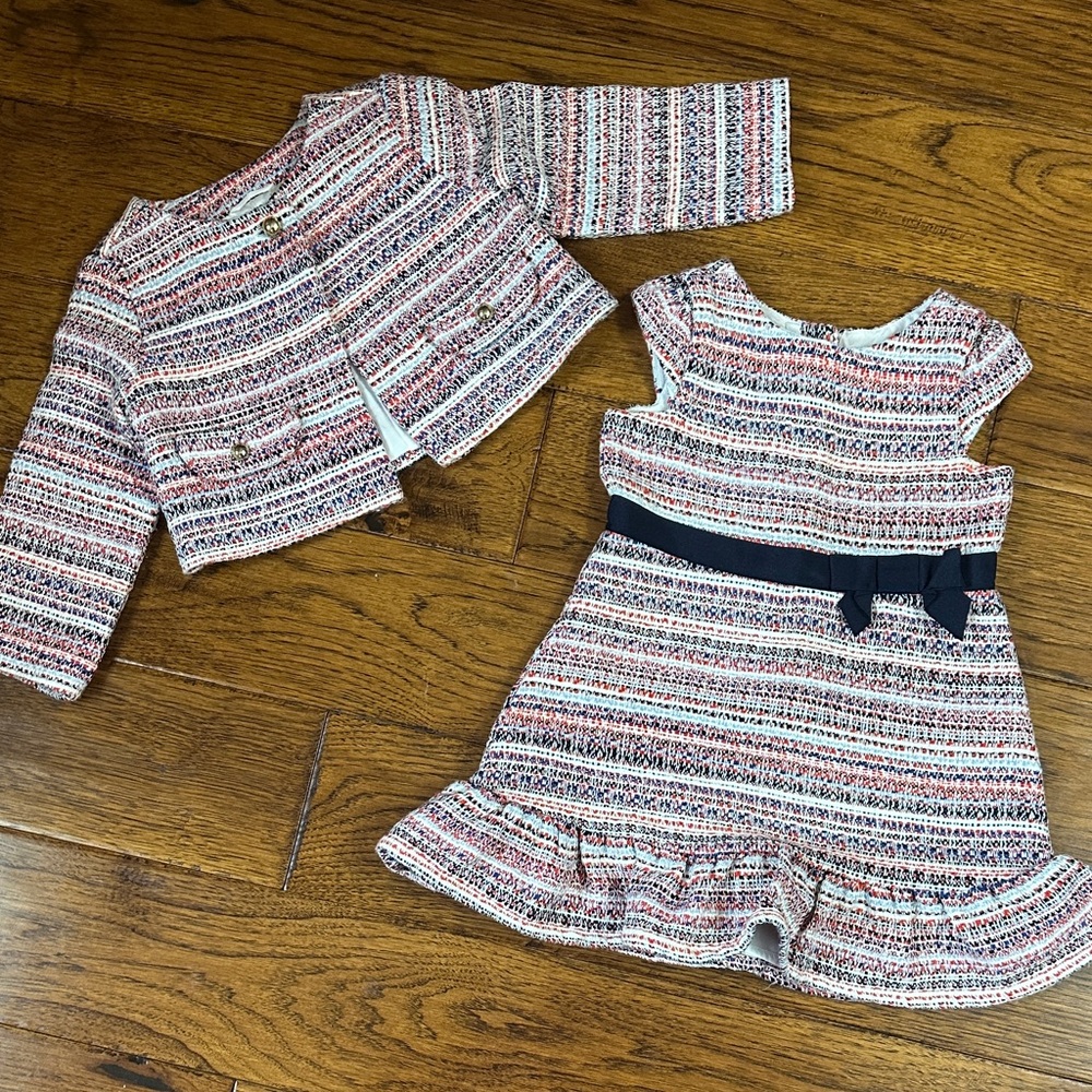 Chic Striped Boucle  Dress and Jacket Set